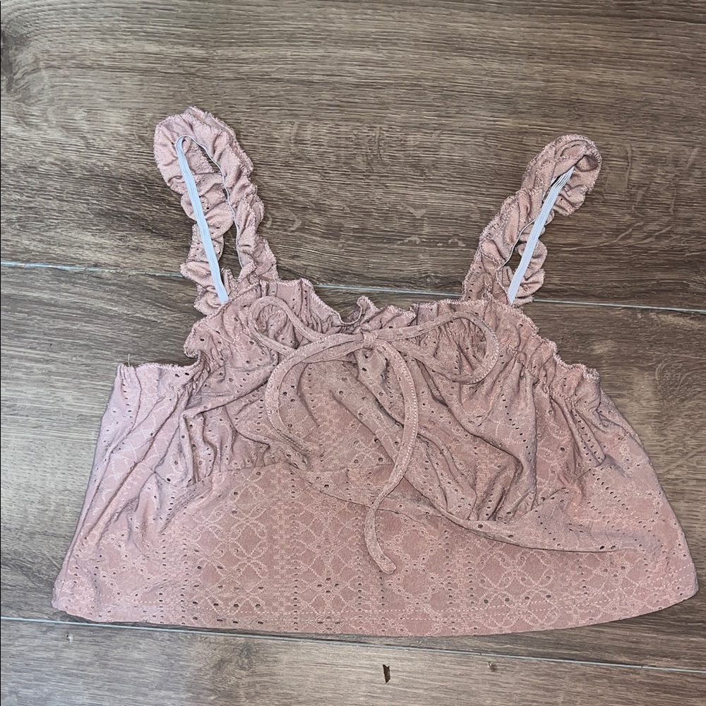 Ruffled Pink Eyelet Crop Top